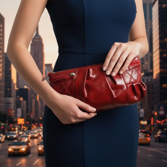 Kristen Davis Red Patent Leather Clutch / Shoulder Bag - Picture 7 of 7